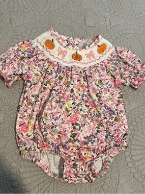 Pink Floral Smocked Bubble with Pumpkins and Bows